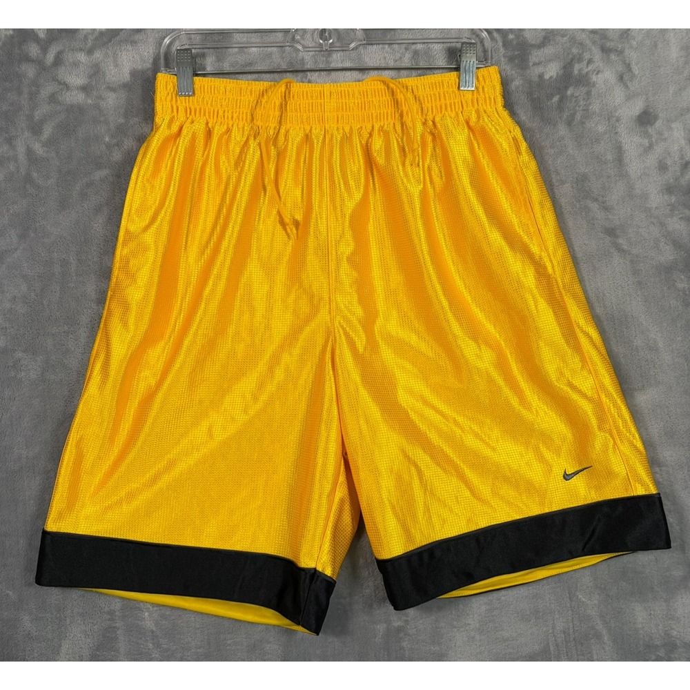 Vintage Nike Dazzle Basketball Shorts Mens Medium Yellow Gold Silky Shiny Y2K